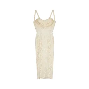 1950s French Haute Couture Cream Lace Bustier Dress