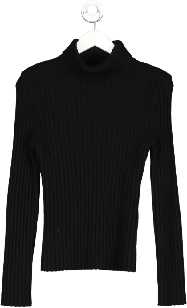 almada label Black Ribbed Cashmere And Merino Wool Turtle Neck Sweater UK S