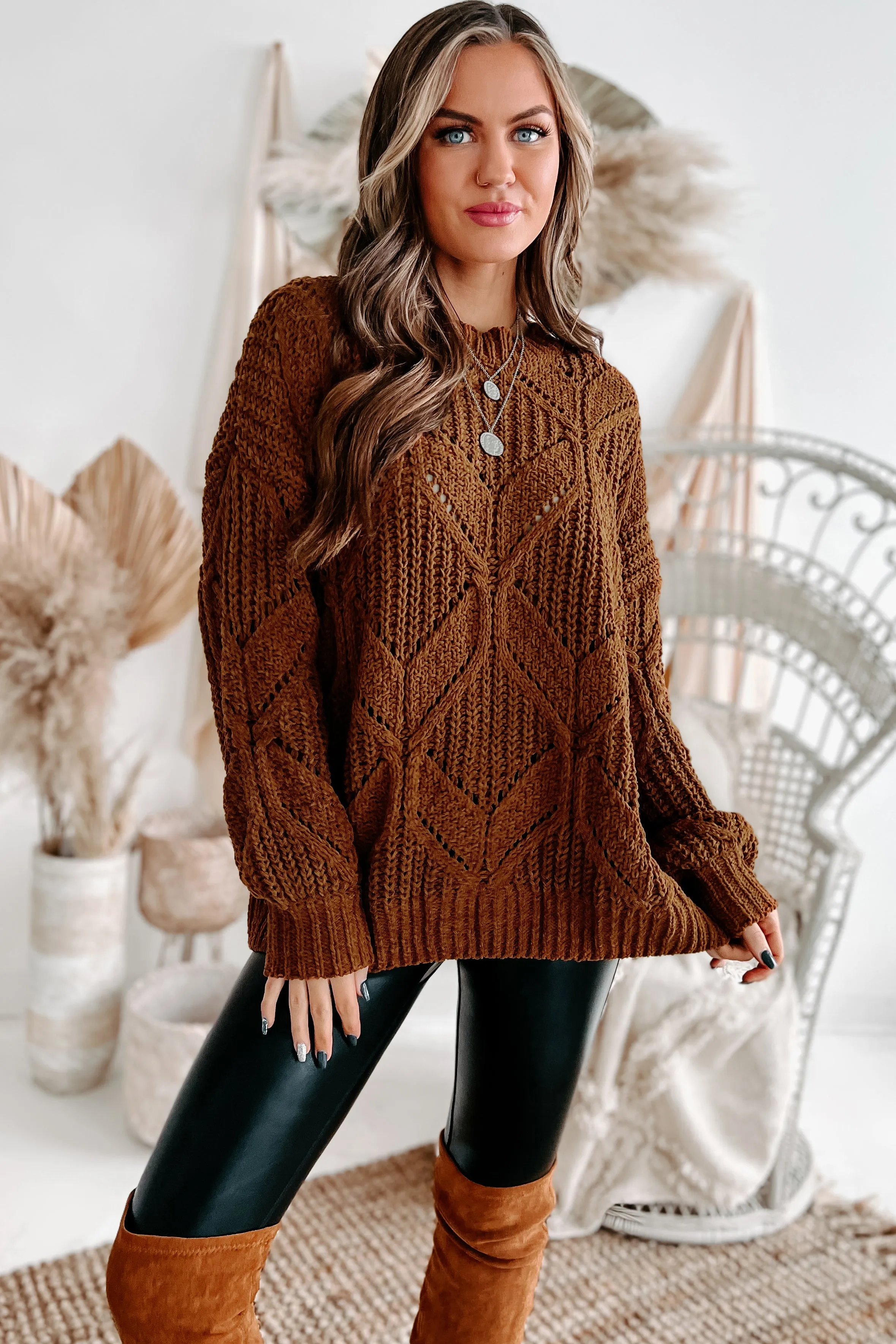 Always Together Oversized Chenille Sweater (Chocolate)