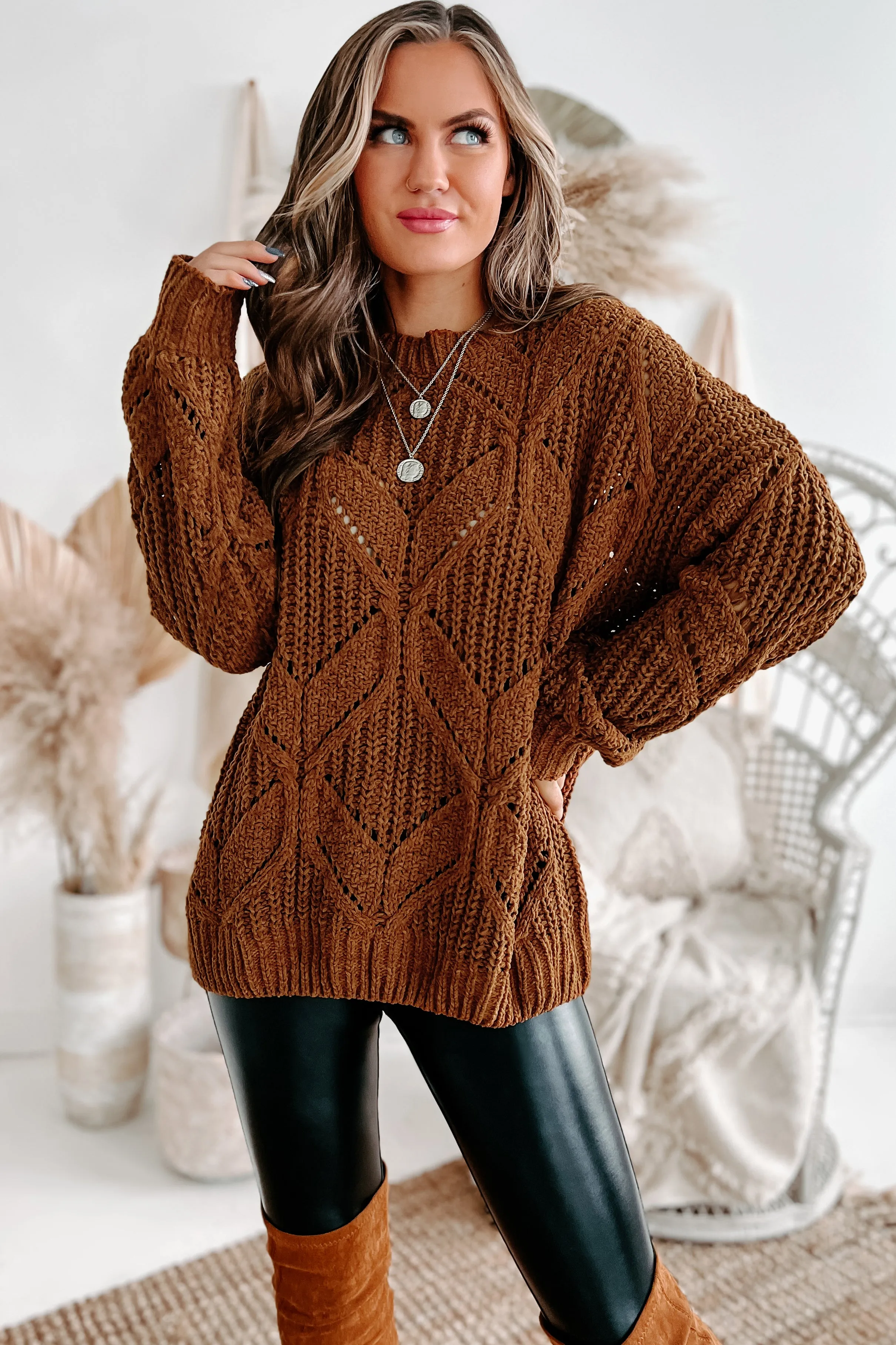 Always Together Oversized Chenille Sweater (Chocolate)