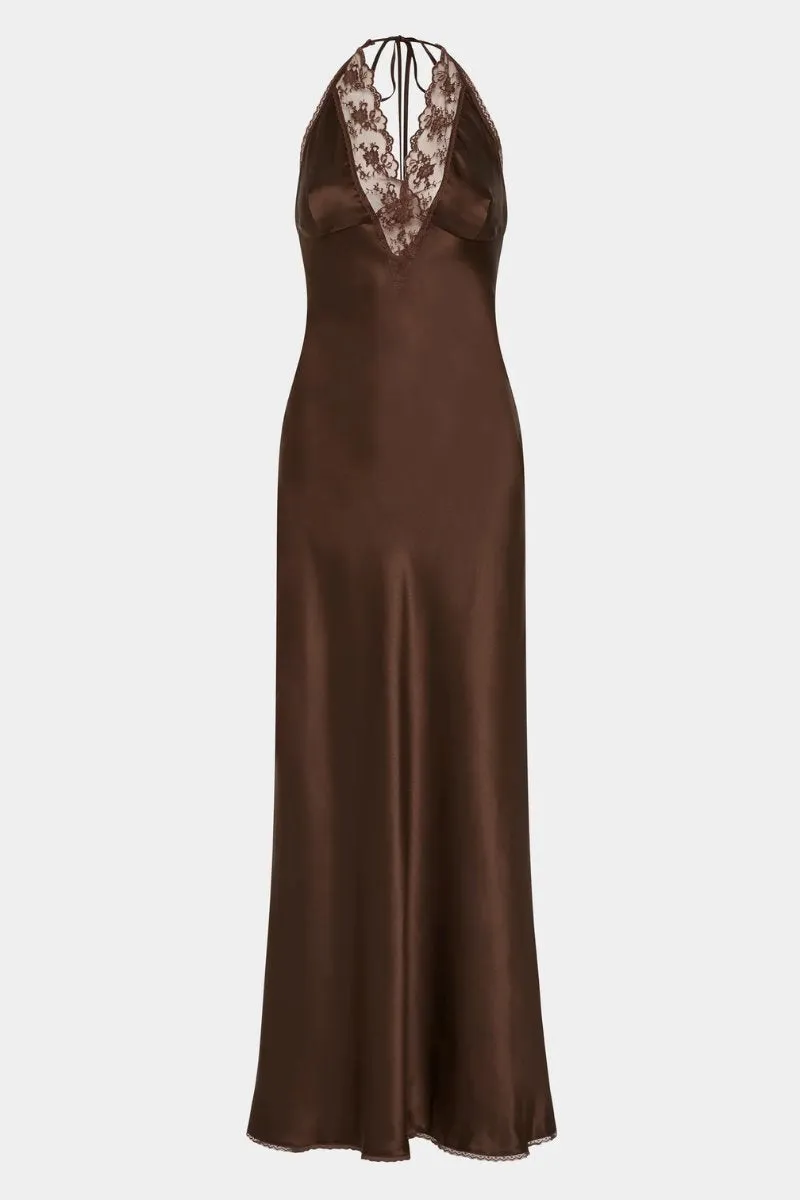 ARIES HALTER GOWN-CHOCOLATE