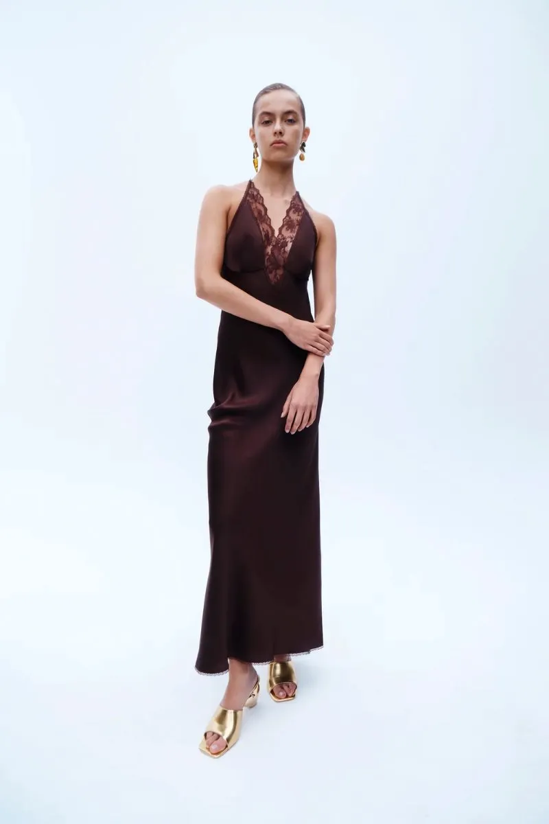 ARIES HALTER GOWN-CHOCOLATE