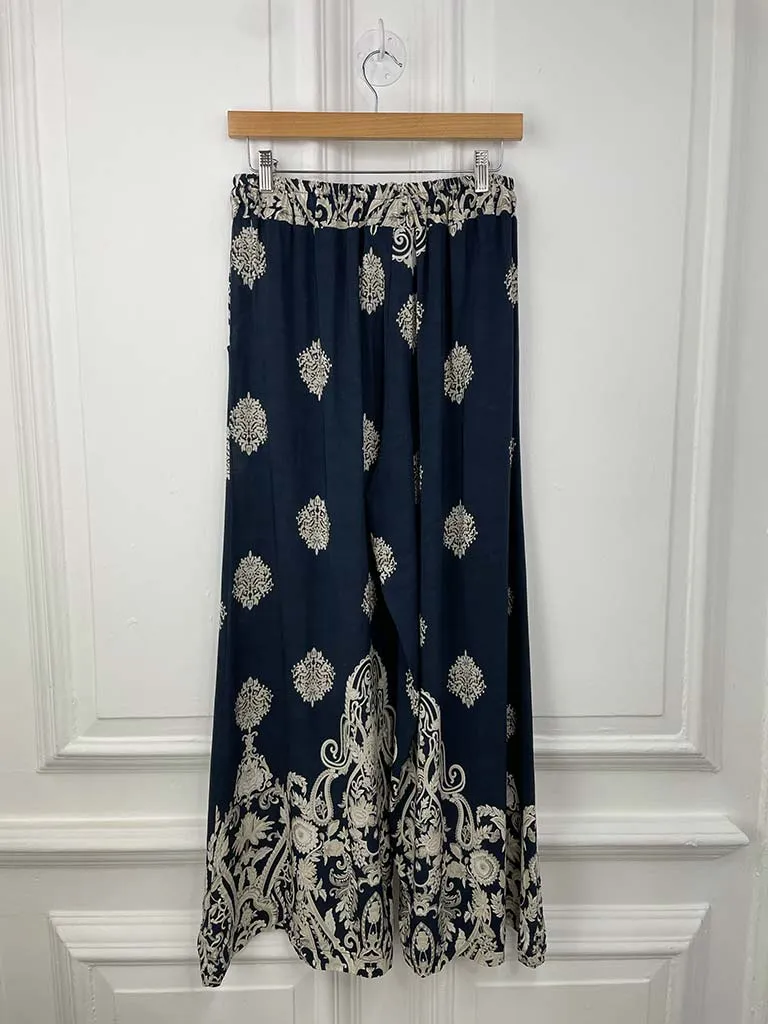 Baroque Wide Leg Trousers - Navy