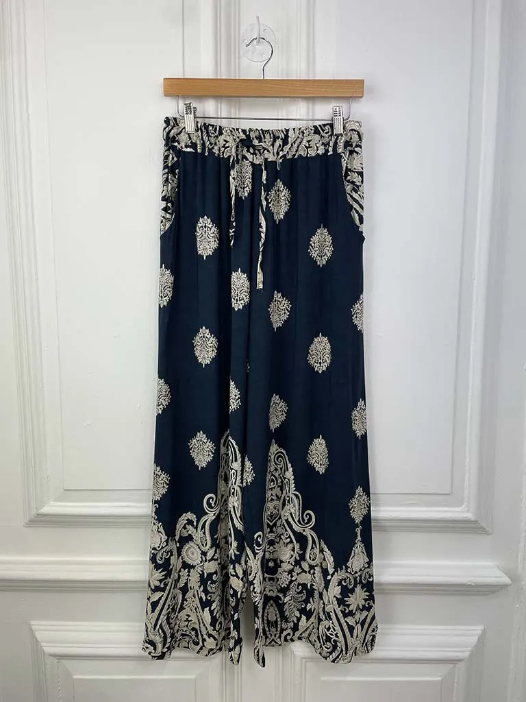 Baroque Wide Leg Trousers - Navy