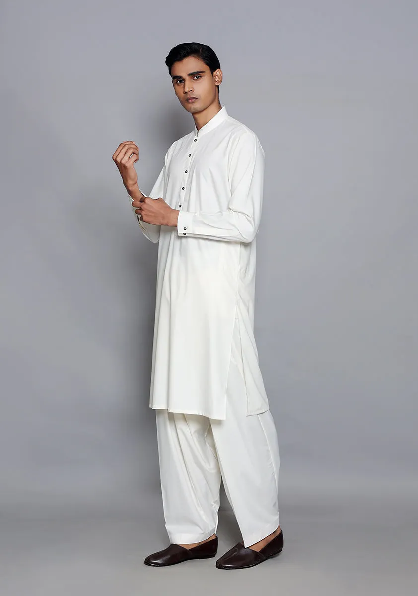 Basic Poly Viscose Snow White Slim Fit Plain Suit