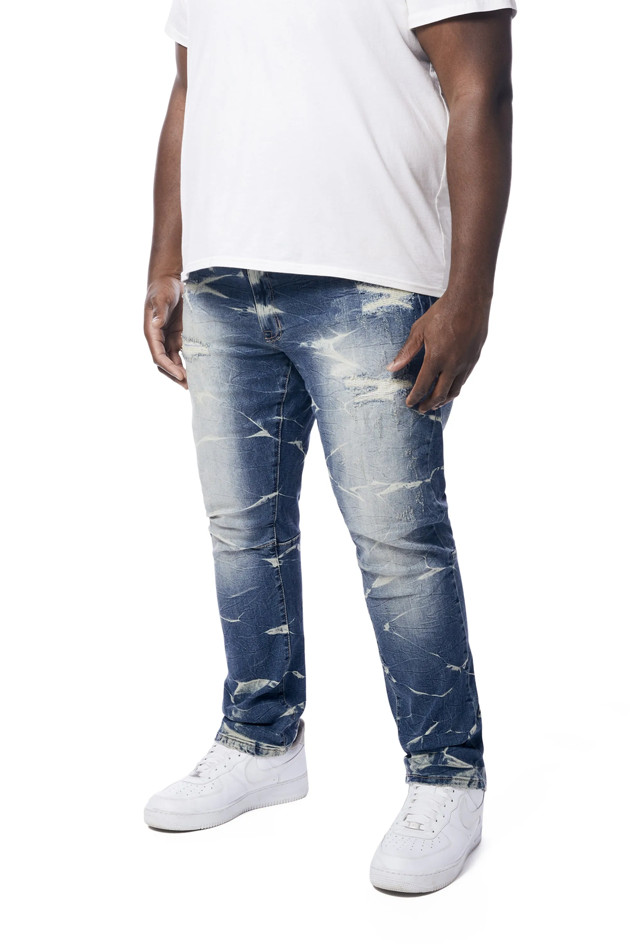 Big and Tall - Rip & Repaired Lightning Washed Denim Jeans - Westport Blue