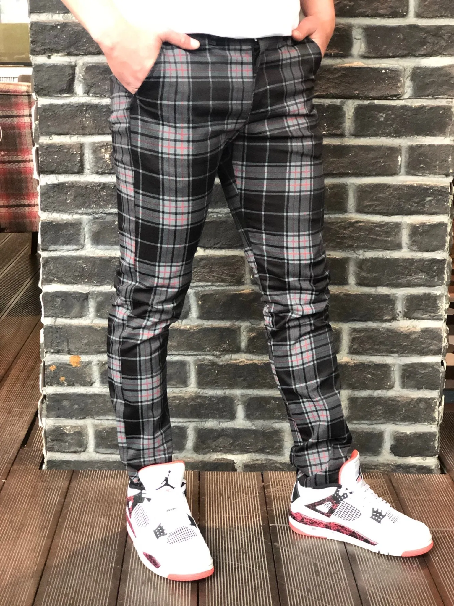 Black Gray Mixed Colour Checkered Slim Fit Casual Pant DJ124 Streetwear Pant