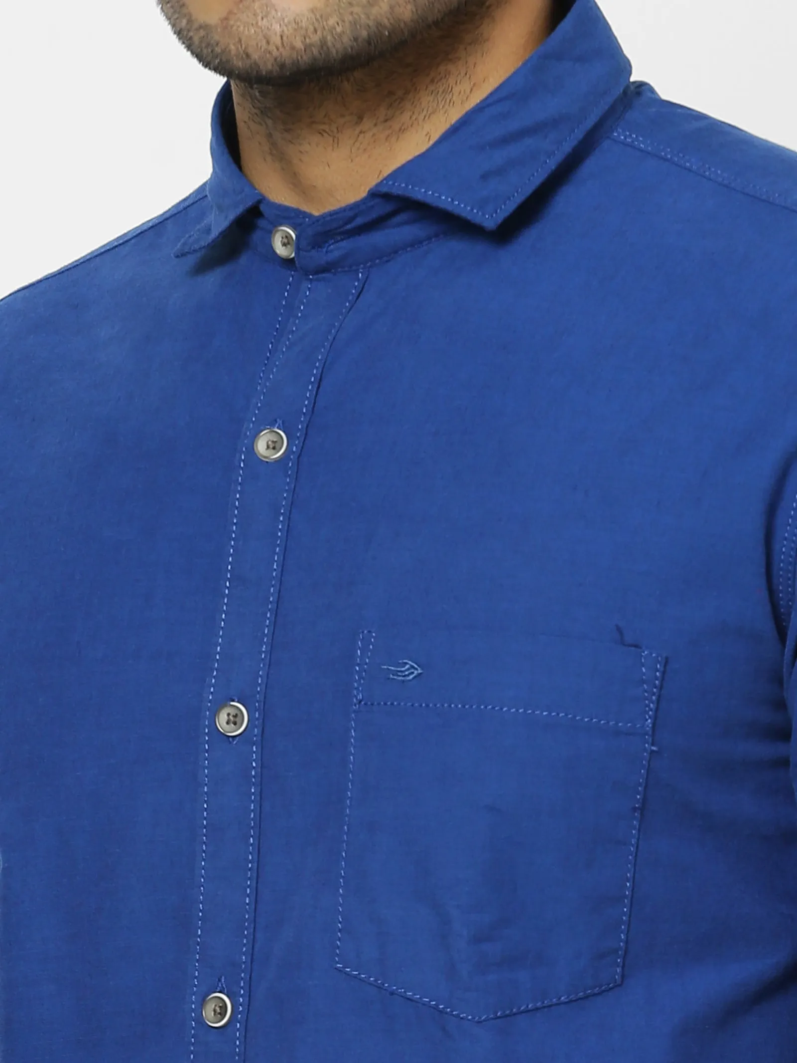 Blue Solid Casual Shirt