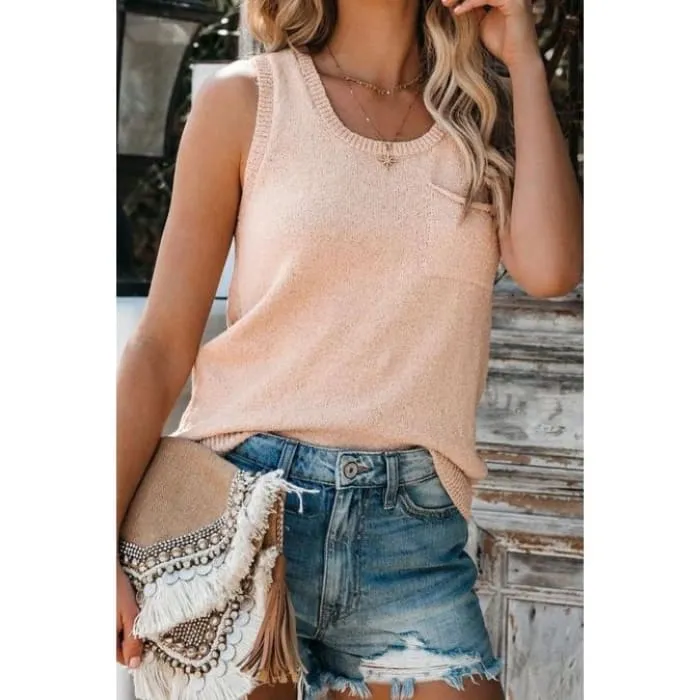 Button Back Apricot Knit Top