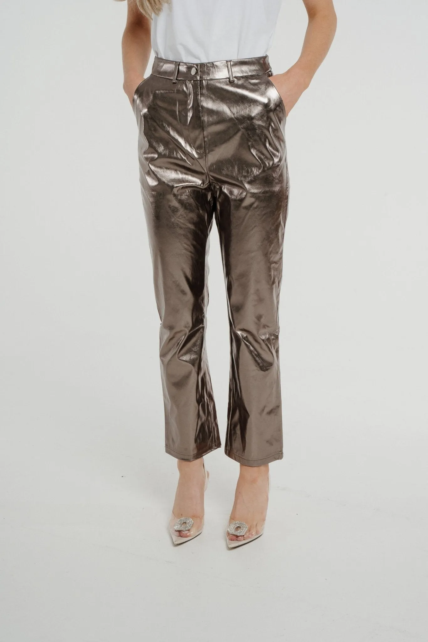 Caitlyn Metallic Straight Leg Trouser In Pewter