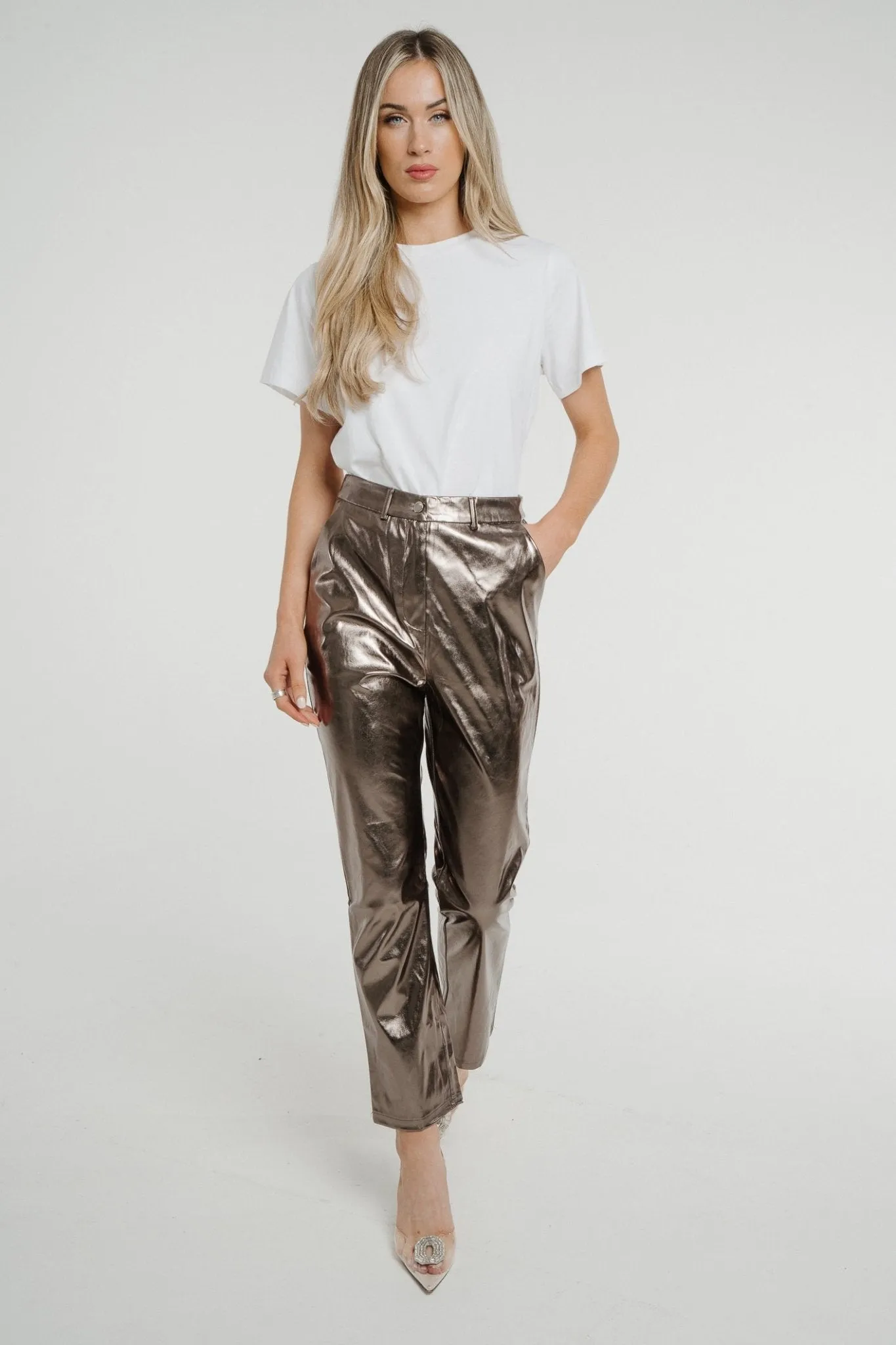 Caitlyn Metallic Straight Leg Trouser In Pewter