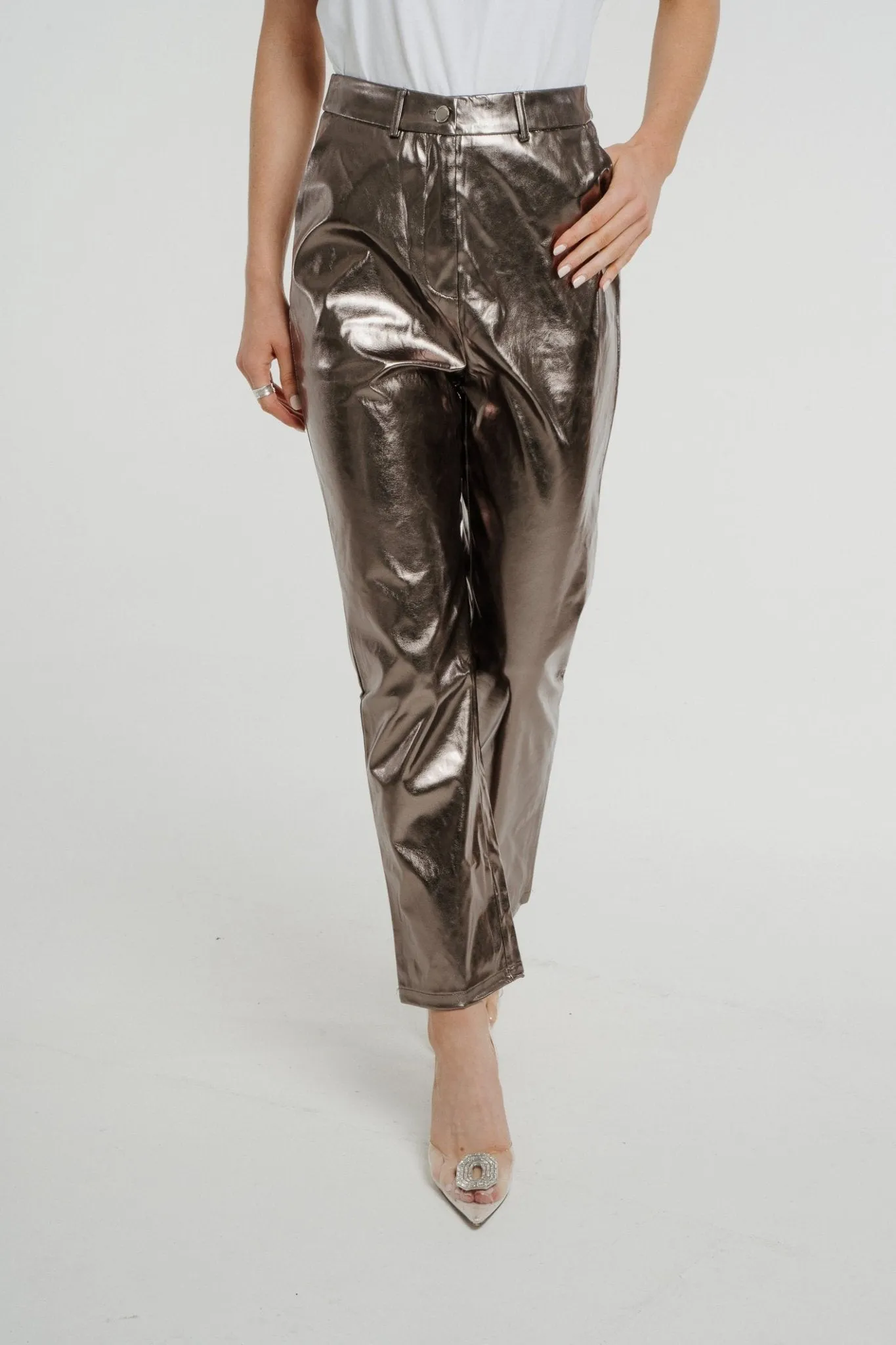 Caitlyn Metallic Straight Leg Trouser In Pewter