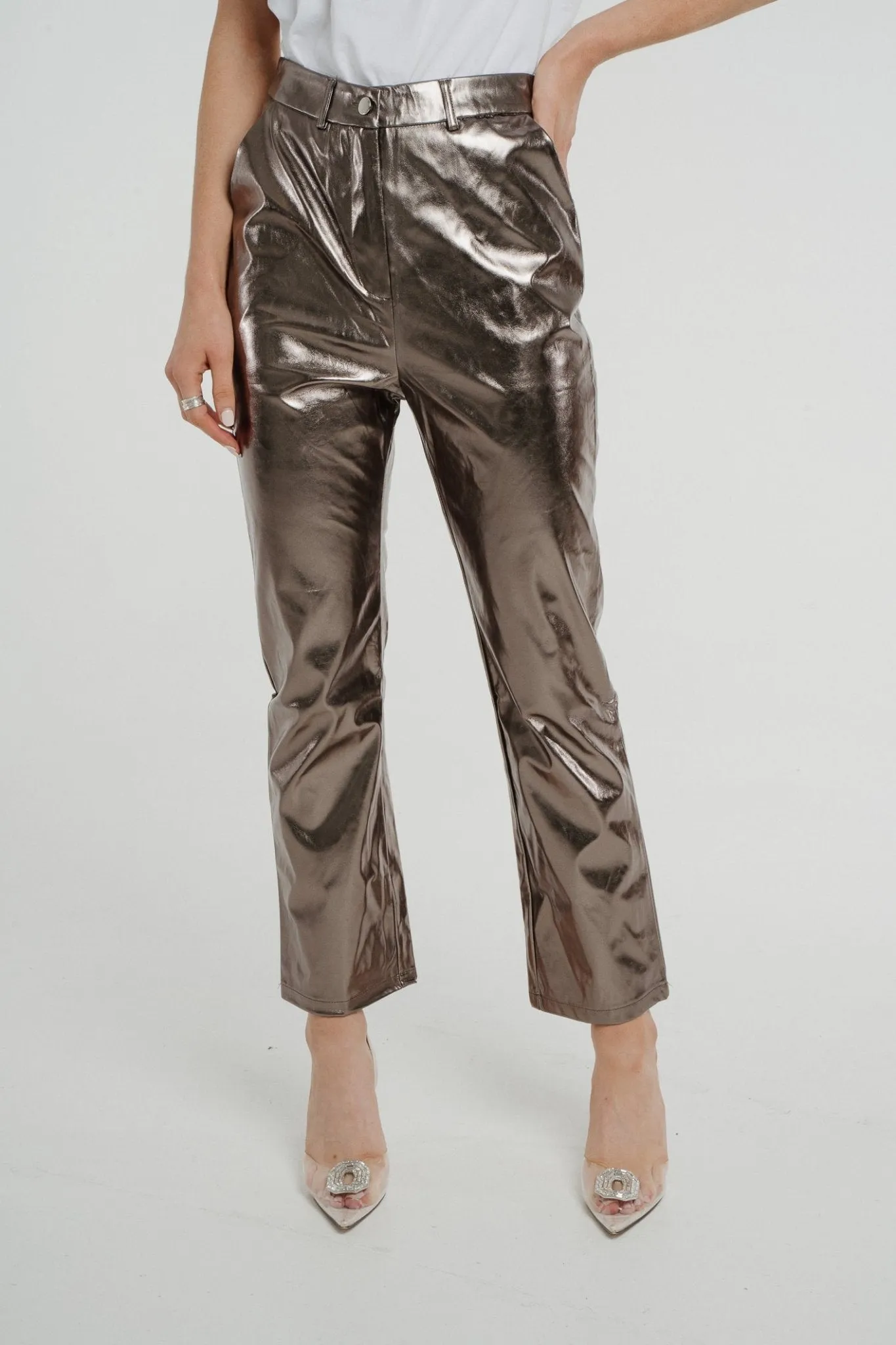 Caitlyn Metallic Straight Leg Trouser In Pewter