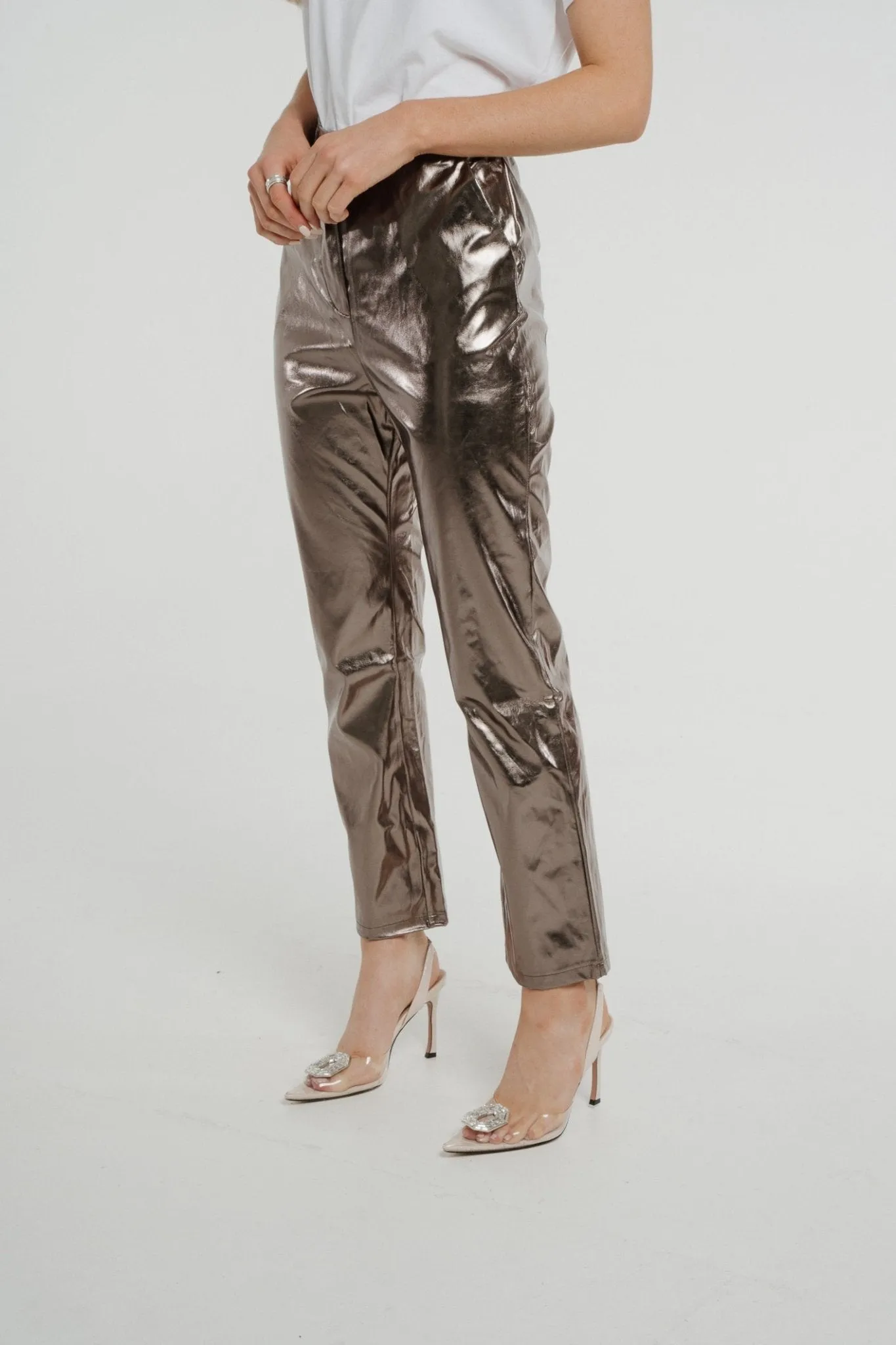 Caitlyn Metallic Straight Leg Trouser In Pewter