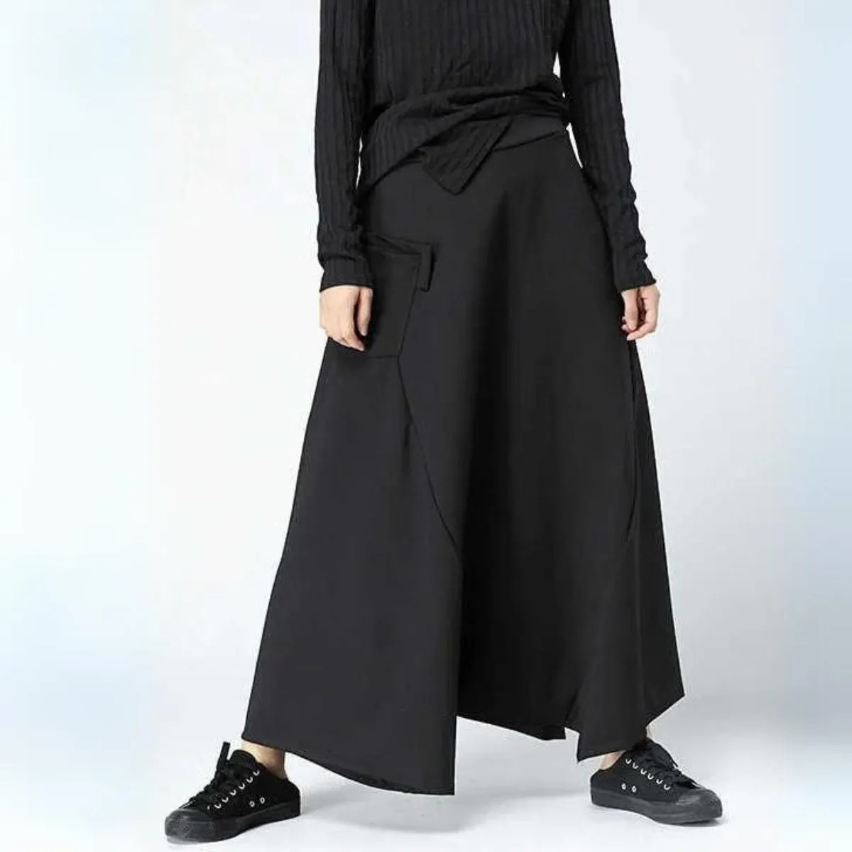 Casual Minimal Goth Wide-Legged Harem Trousers