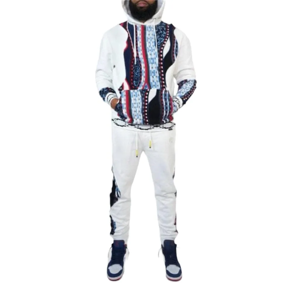 Coogi Native Blues Classic Stitched Fleece Hoodie (White) CG-KT-005