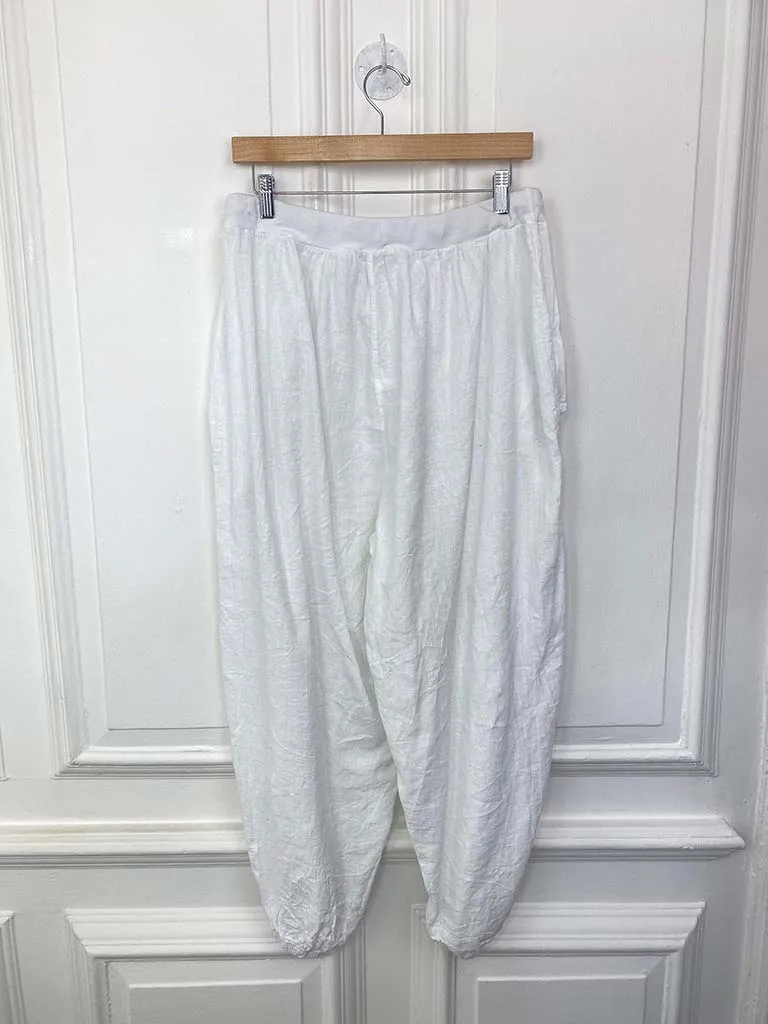 Cotton & Linen Balloon Trousers - White