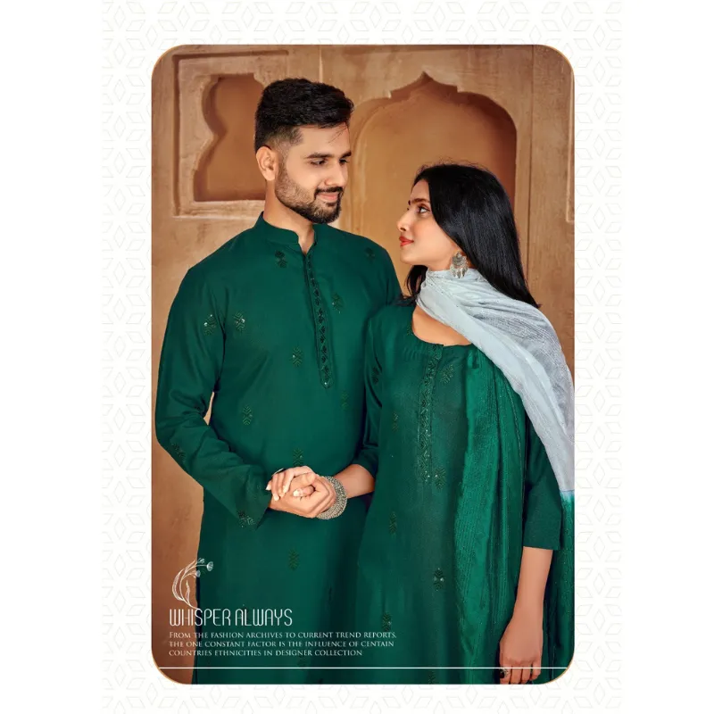 Couple Wear Green Cotton Same Matching Outfits Set