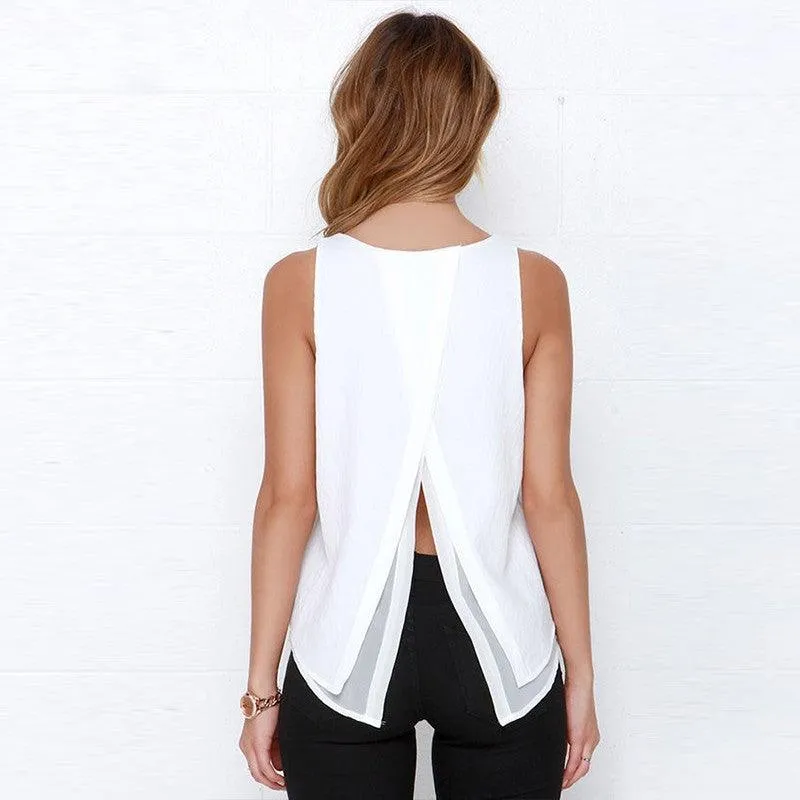 CRISSCROSS BACK SLIT SLEEVELESS TOP