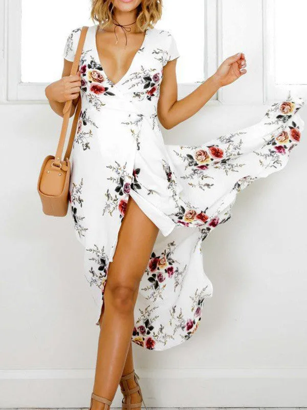 Deep Plunge Wrap Floral Dress