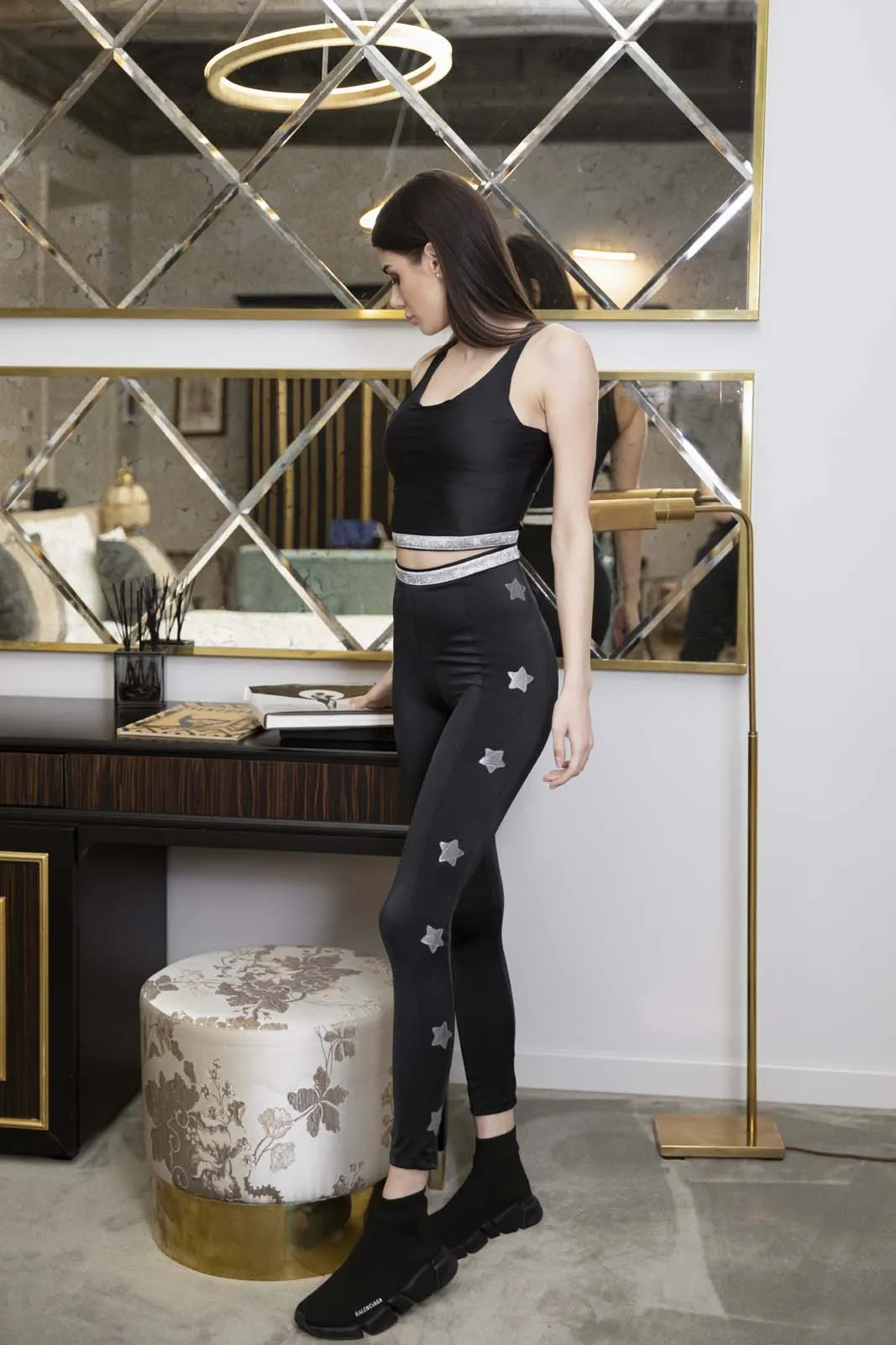 Diana Leggings a Vita Alta con Fascia e Stelle Argento