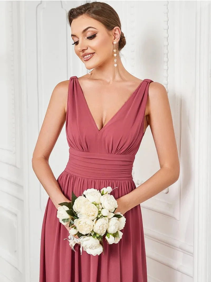 Elegant Double V-Neck Maxi Long Bridesmaid Dress