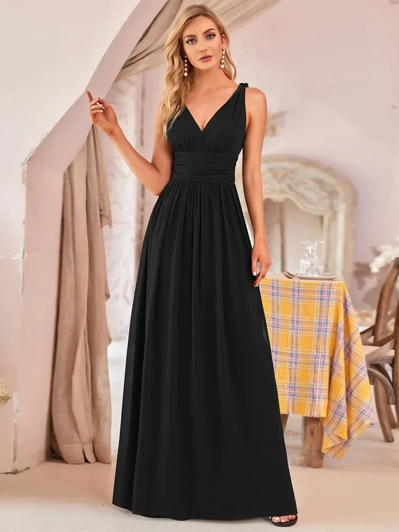 Elegant Double V-Neck Maxi Long Bridesmaid Dress