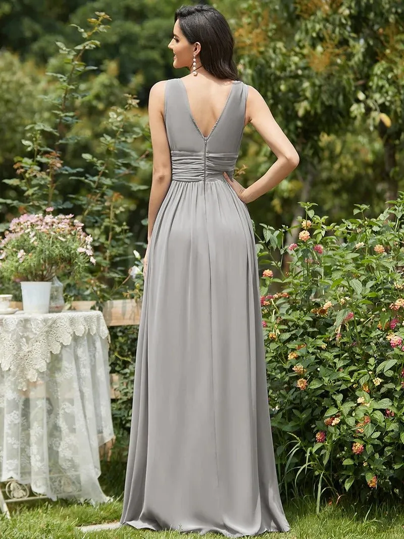 Elegant Double V-Neck Maxi Long Bridesmaid Dress