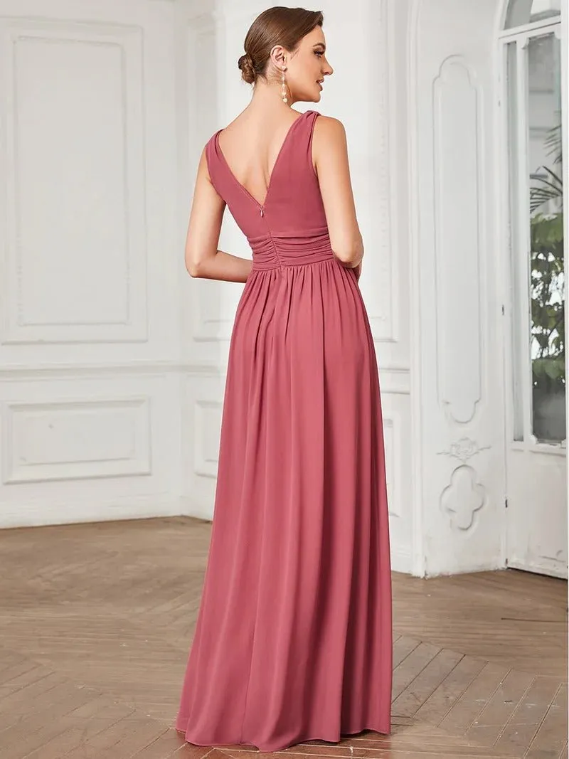 Elegant Double V-Neck Maxi Long Bridesmaid Dress