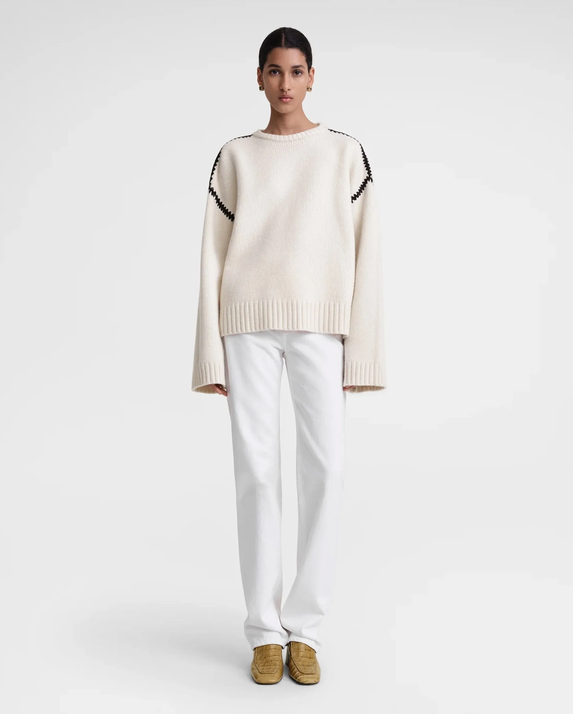 EMBROIDERED WOOL CASHMERE KNIT / SNOW