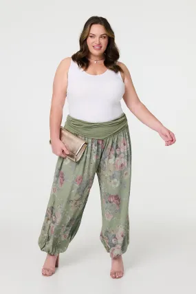 Floral Ruched Waist Harem Trousers