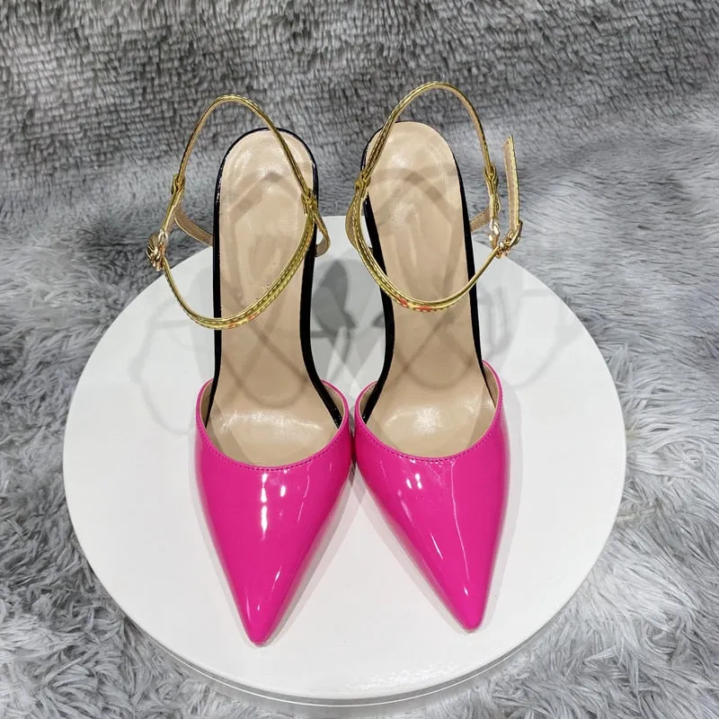 Glossy Fusion Pink Backless High Heels