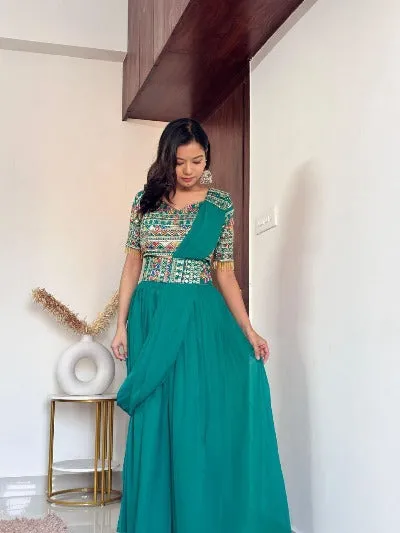 Green Heavy Sequins Georgette Lehenga Choli Set