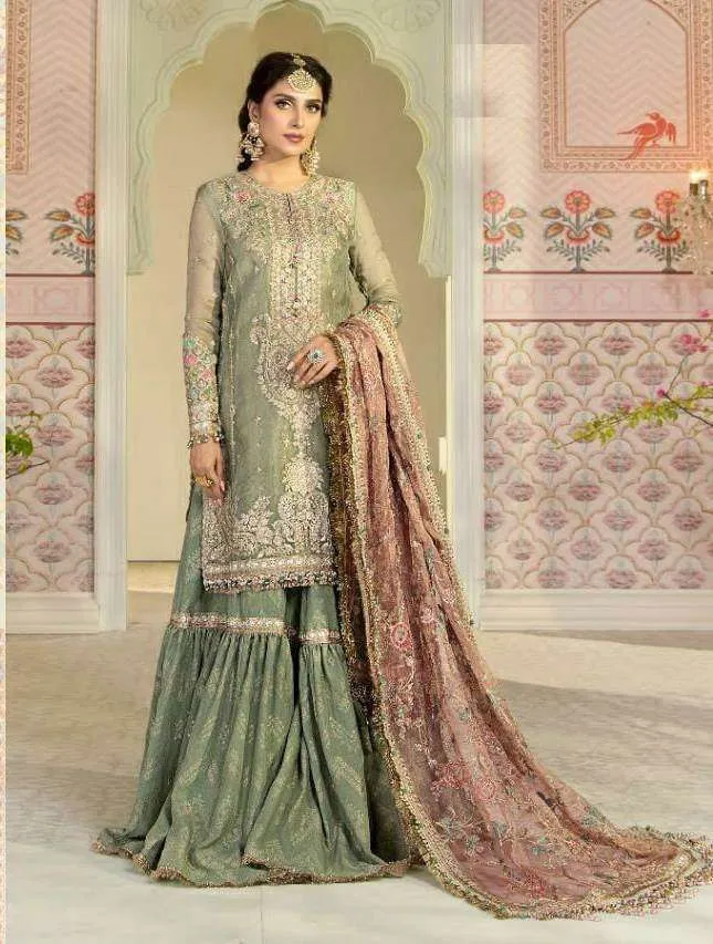 Green Pakistani Maria B Designer Suits Wedding Dress Collection