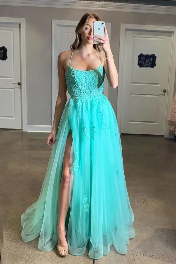 Green Prom Dress with Slit, Prom Dresses, Evening Dress, Dance Dress, Graduation School Party Gown, PC0421