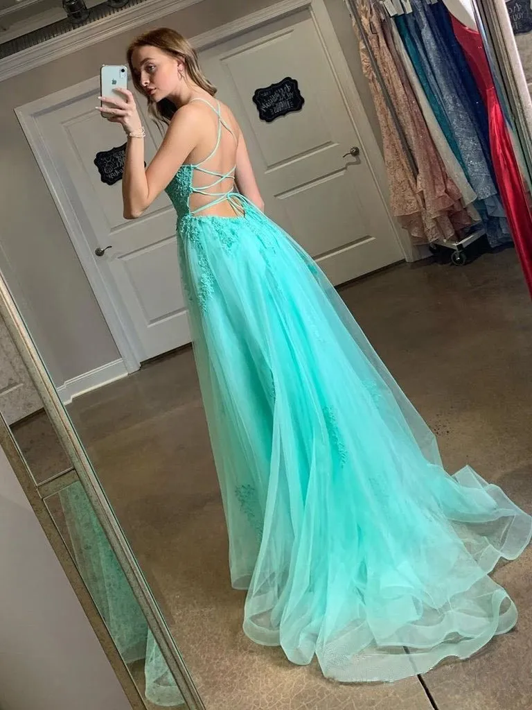 Green Prom Dress with Slit, Prom Dresses, Evening Dress, Dance Dress, Graduation School Party Gown, PC0421