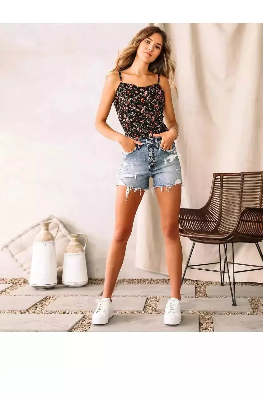 High Rise Vervet Distressed Shorts