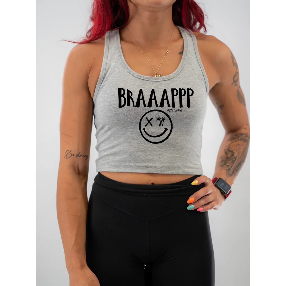 Ladies "BRAAAPPP" Racerback Crop Tank