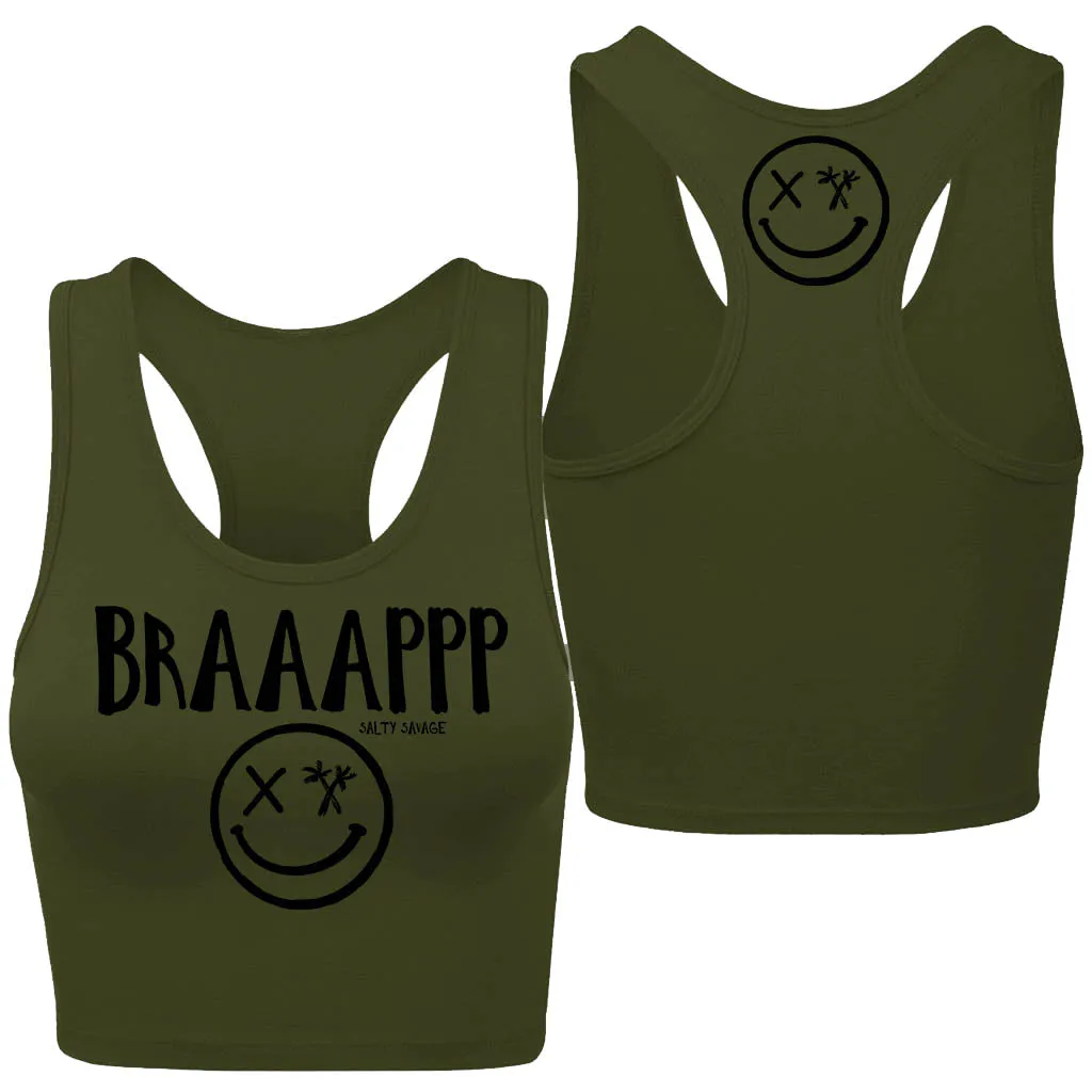 Ladies "BRAAAPPP" Racerback Crop Tank