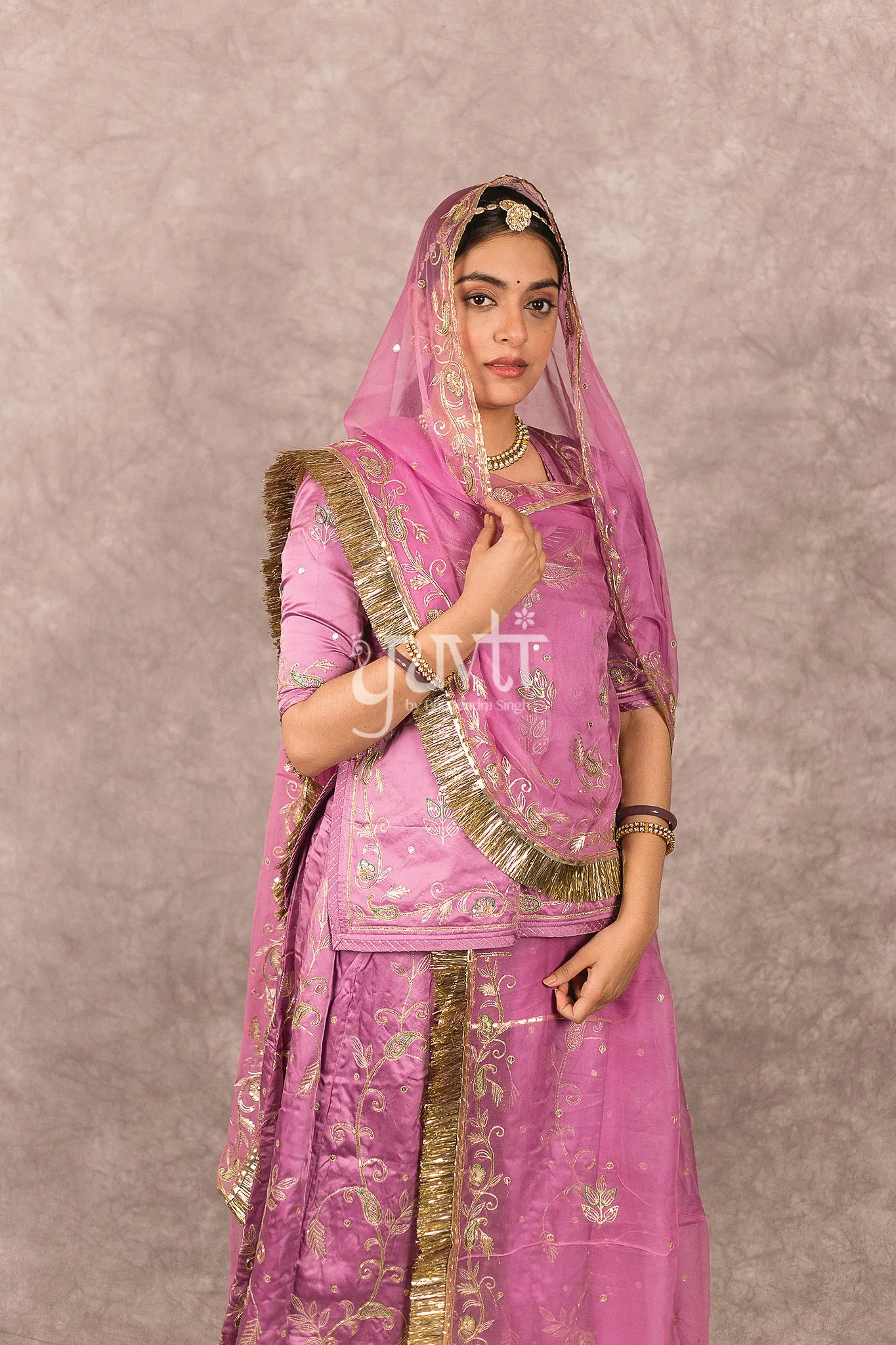 Lavender Bamber Satin Aari Salma work Poshak