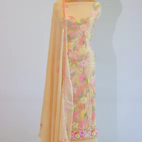 Lemon Cream Hand-Embroidered Georgette Suit