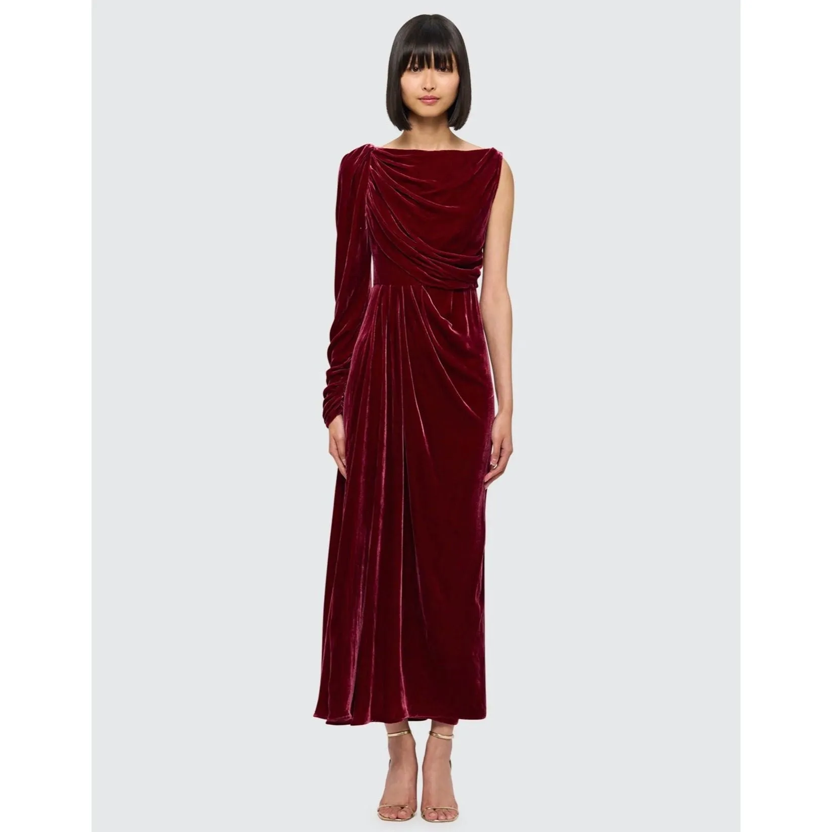 LEO LIN Victoria Velvet One Shoulder Maxi Dress