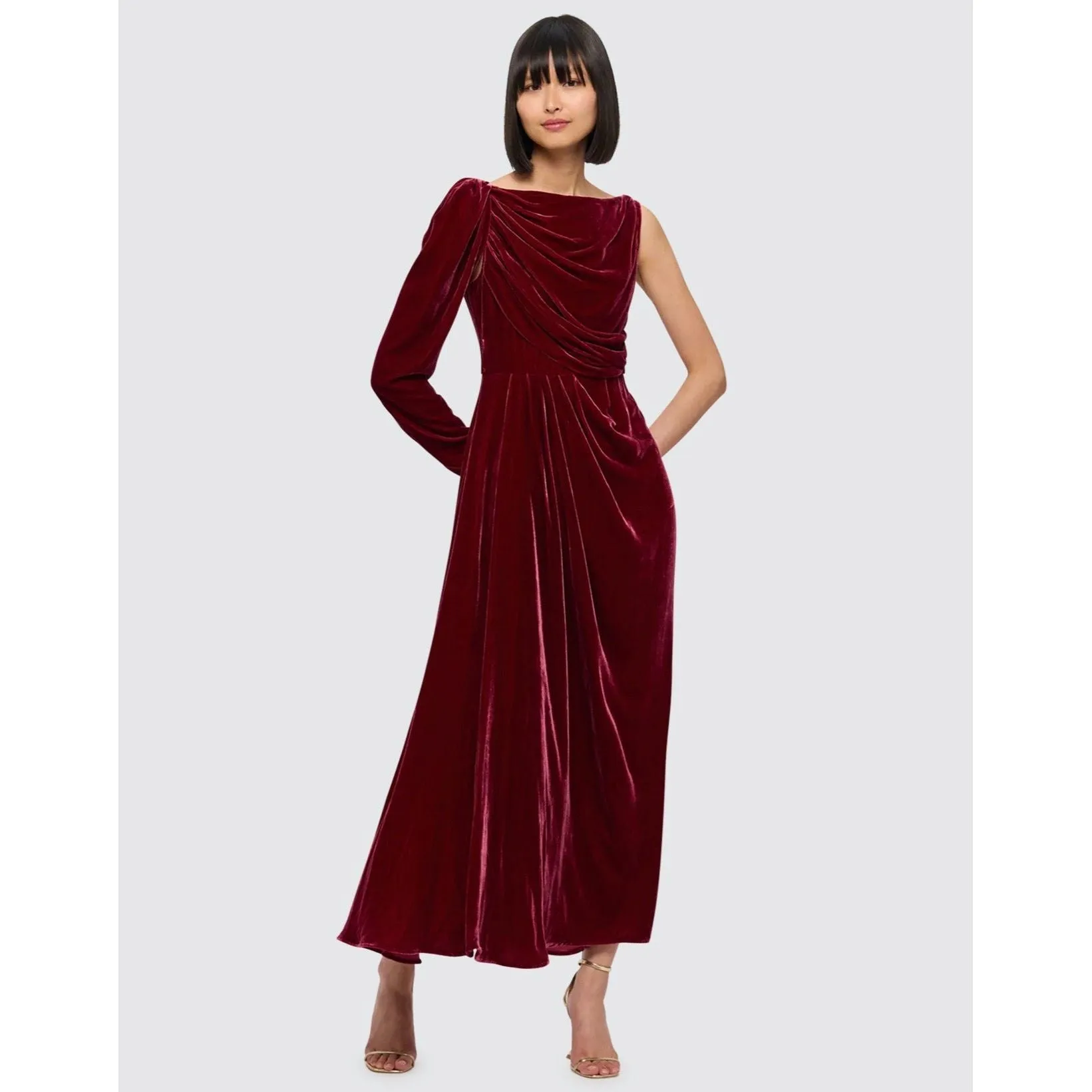 LEO LIN Victoria Velvet One Shoulder Maxi Dress