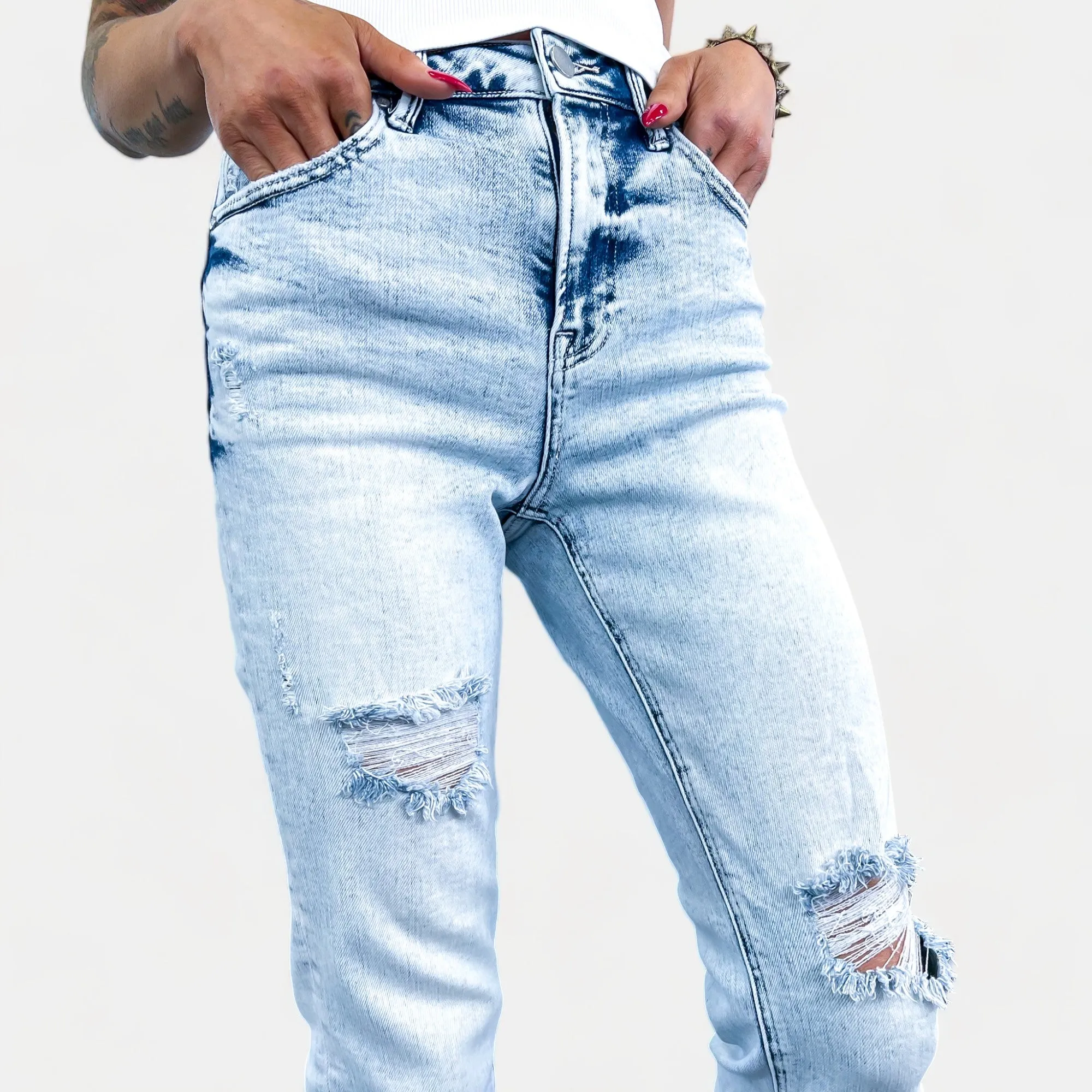 Light Acid High Waist Straight Crop Jeans