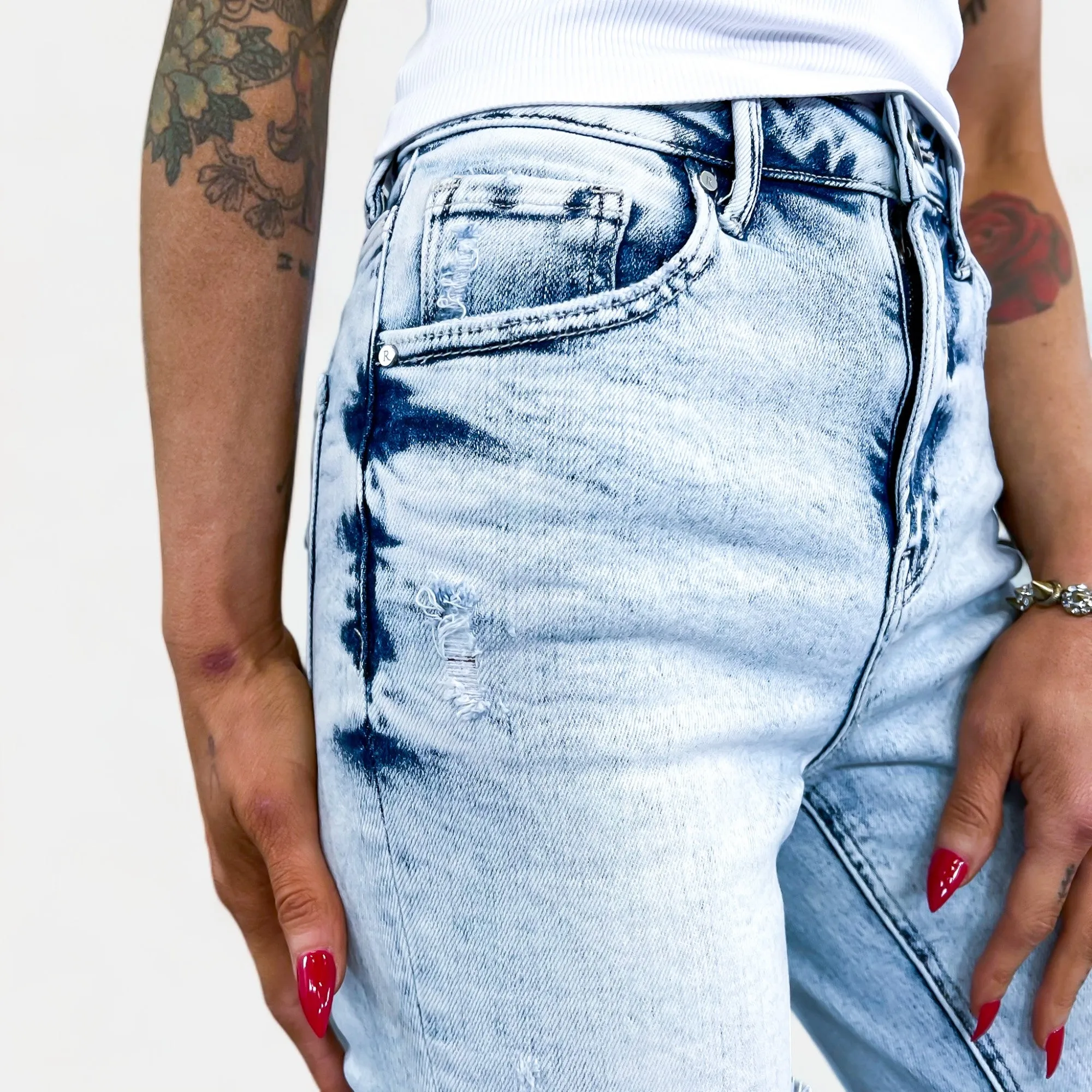 Light Acid High Waist Straight Crop Jeans