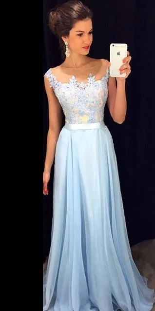 Light Blue Prom Dress, Evening Dress ,Winter Formal Dress, Pageant Dance Dresses, Graduation School Party Gown, PC0093