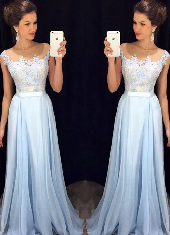 Light Blue Prom Dress, Evening Dress ,Winter Formal Dress, Pageant Dance Dresses, Graduation School Party Gown, PC0093