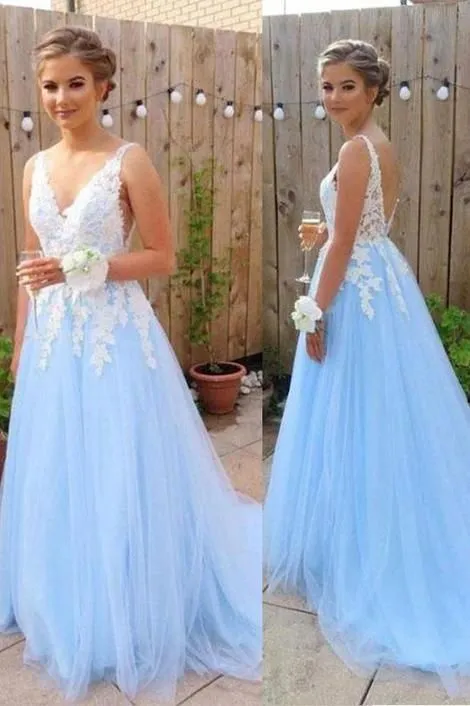 Light Blue Prom Dress with Lace, Evening Dress ,Winter Formal Dress, Pageant Dance Dresses, Graduation School Party Gown, PC0186