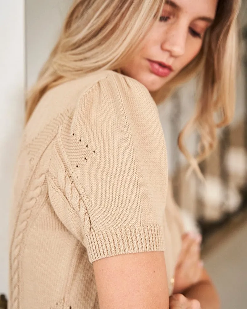 Lily Organic Cotton Knit Detail Cardigan | Almond