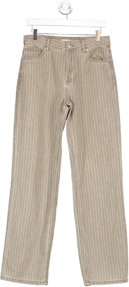 MANGO Brown Pinstripe Wideleg Jeans UK 8